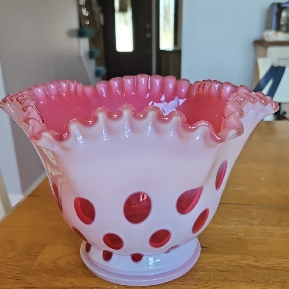 Pink and White Decorative Glass Bowl